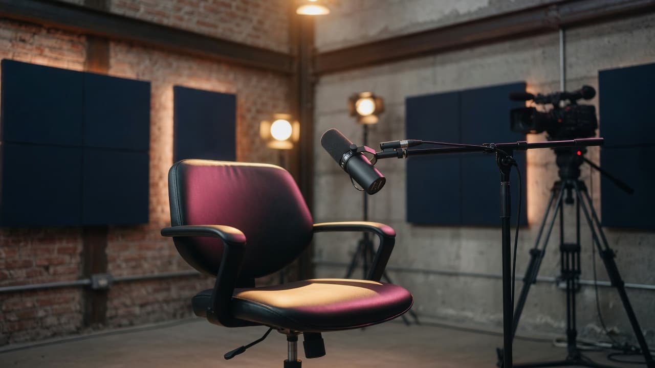 Studio nagraniowe Odra Talks — krzesło przy mikrofonie